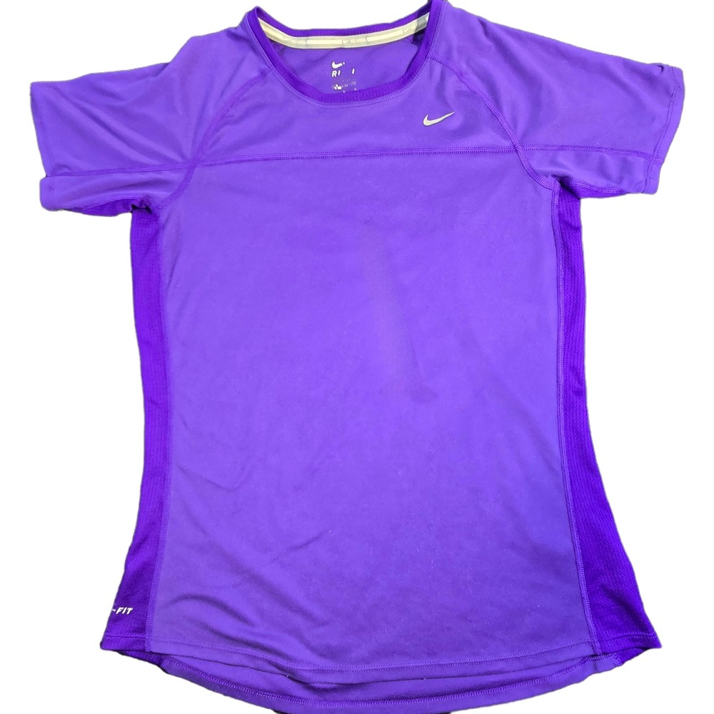 Nike Dri-FIT Womens Purple Short Sleeve Running Training Shirt Med Gym *flaw